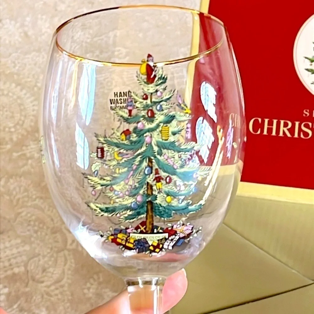 Brand New Spode Set of 4 Wine Glasses Christmas Tree 13 oz Festive Glassware